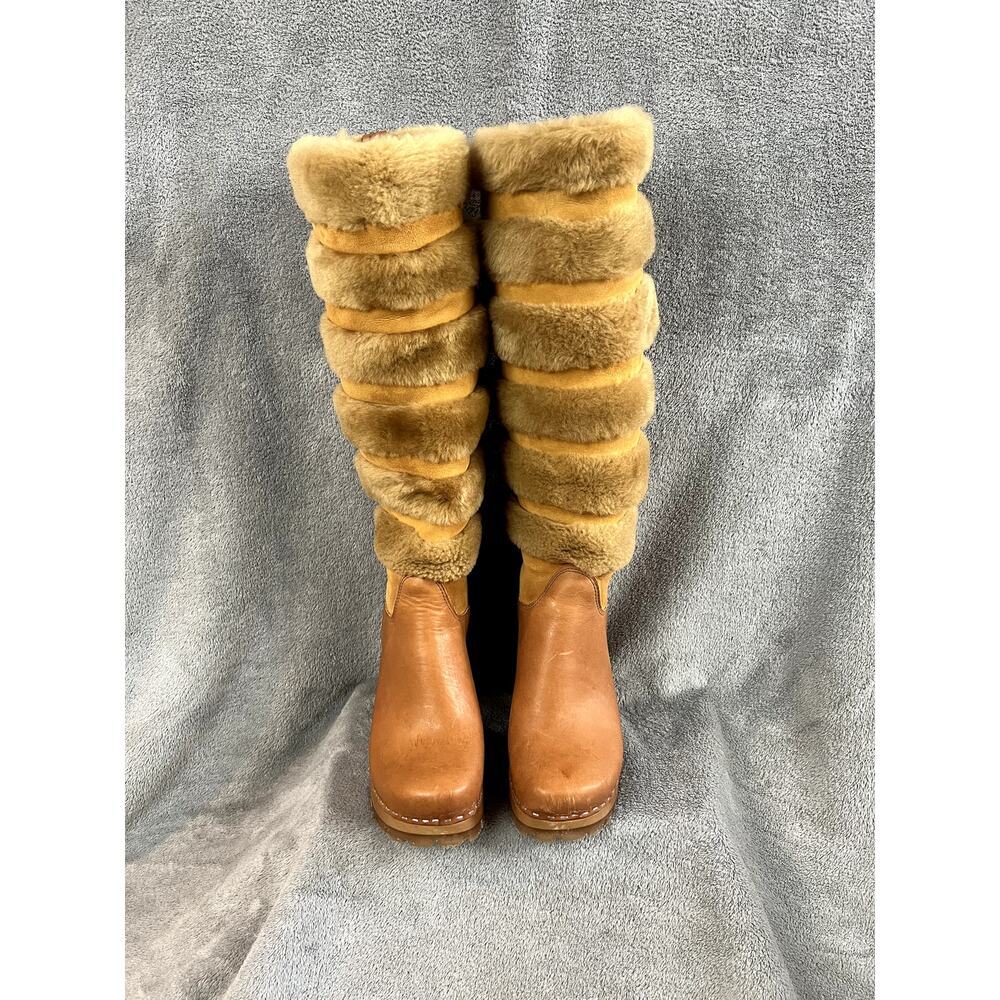 Swedish Hasbeens Romanian Knee Boot Womens 6.5 Fur Leather Hippie Retro - Picture 4 of 10